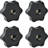Aifeier ET 4 Pcs 1/4"-20 Inch Knob Black Nylon Screw-On Type Thru | Threaded Knob Nuts 6-Star Shape Hand Tighten Clamping Knobs
