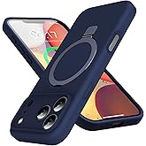 Mag-Ring Designed for iPhone 17 Pro Max Case, Liquid Silicone [Moisturizing Factor] Extreme Soft Slim Phone Case with Stand [Compatible with MagSafe]for 17 Pro Max 6.9 inch Men Women,Midnight Blue