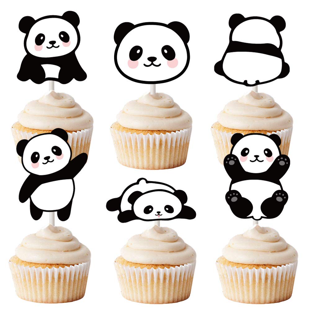 24 Panda Cupcake Toppers 1.4” L x 1.5” H Decoration for Cake Cupcake and Ice-cream Panda Birthday Party Supplies