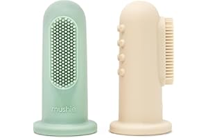 mushie Baby Finger Toothbrush (Cambridge Blue/Shifting Sand) 2-Pack