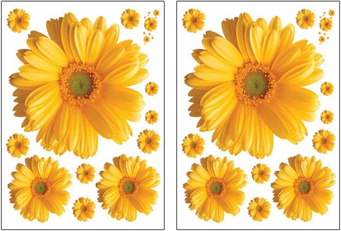 VIIRY 2Sets Sunflower Wall Decals 3D Yellow Red Pink Daisy Flowers Wall Stickers Peel and Stick Removable Wall Art Home Decor for Kids Room Living Room Bedroom Nursery Stickers Decoration(Yellow)