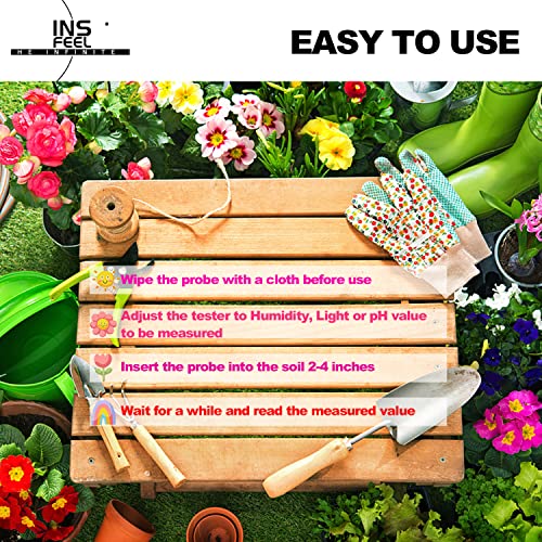 Soil Tester, Moisture pH Light Meter Probe Test Kit for Outdoor Indoor Gardening, Plant Hydrometer for Garden, Lawn, Home, Farm - 3 in 1, No Battery Needed (Green)