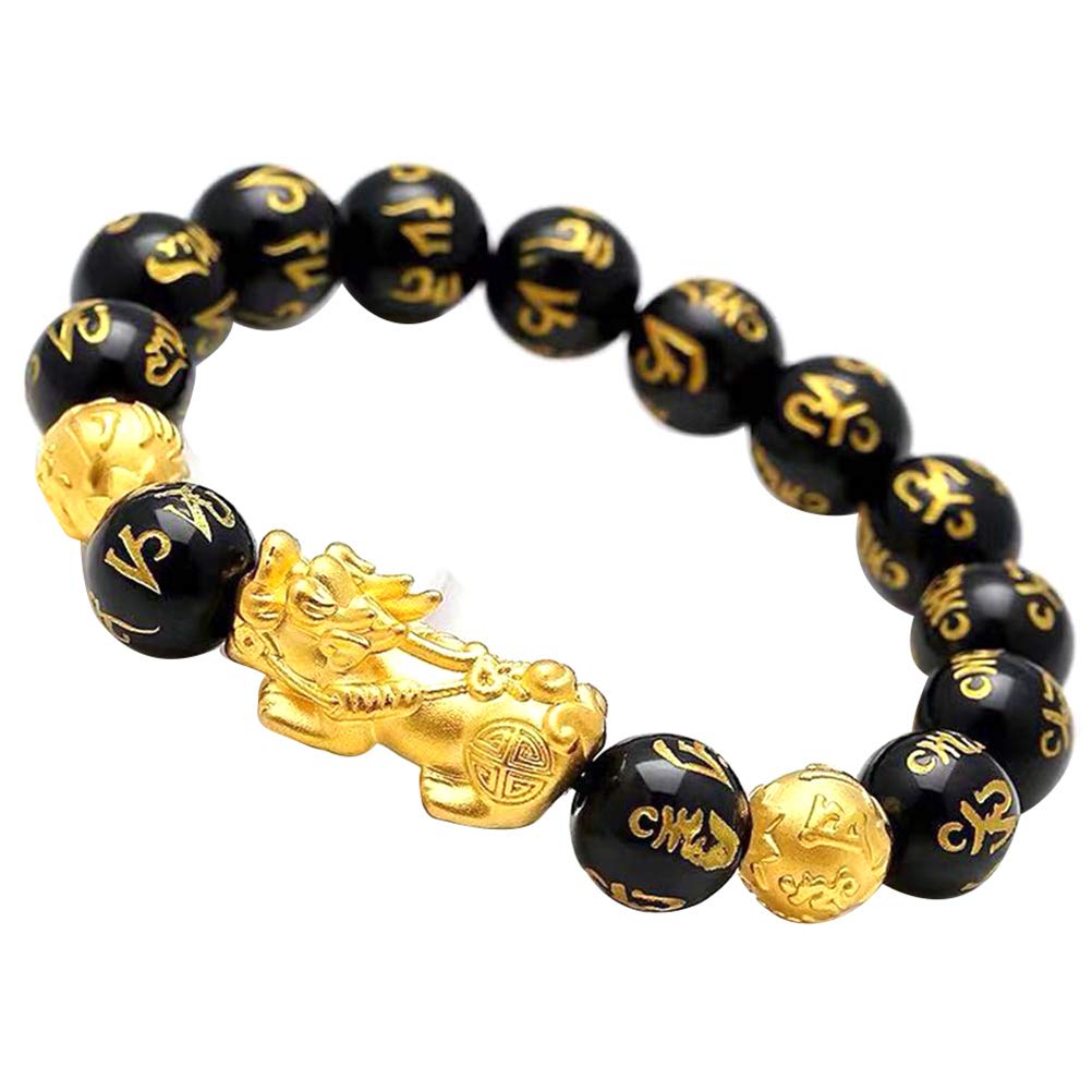 Cavestoff Black Feng Shui Bead Bracelet Chinese Pi Xiu Bracelet Obsidian Wealth Bracelet with Hand Carved Amulet for Good Luck Wealth