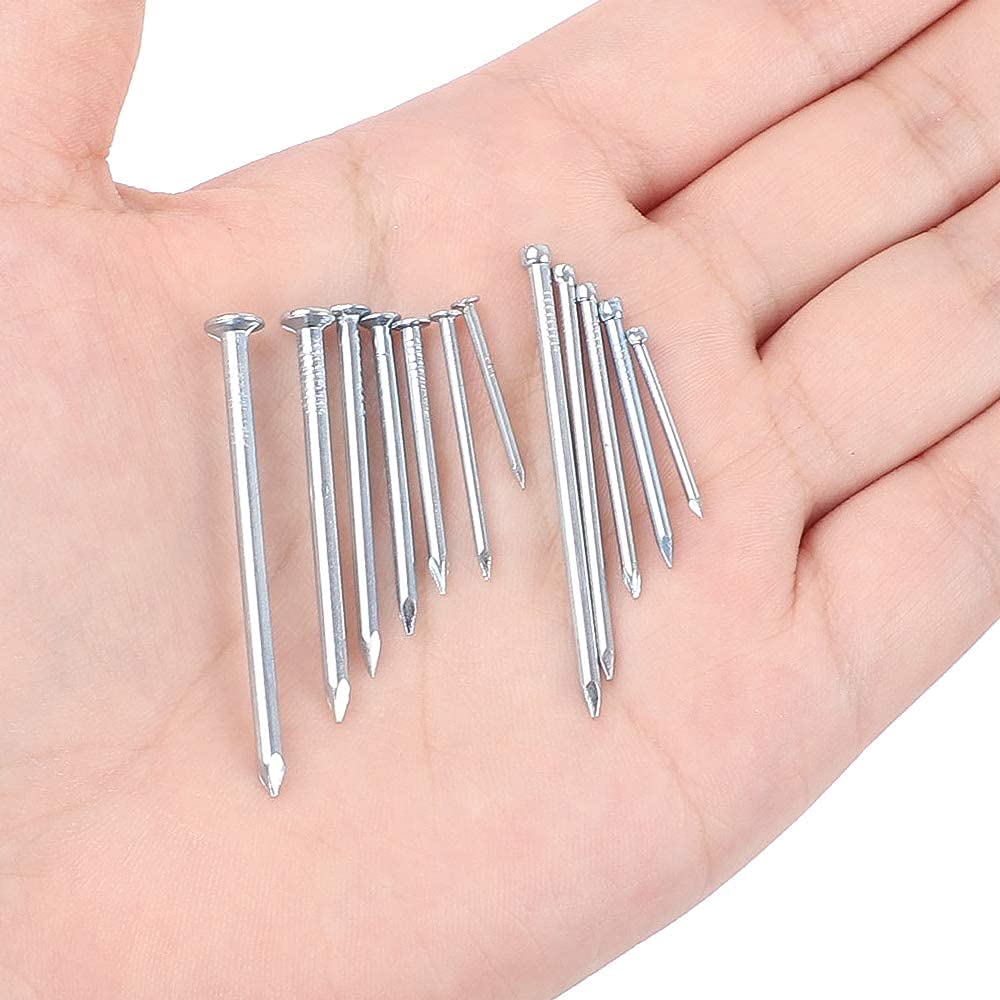 HongWay 1500pcs Hardware Nails Assortment Kit, Galvanized Nails Set, Assorted 12 Sizes Wire and Common Brad Nails Flat Nails Finishing Nails Wall Nails for Pictures Hanging Woodworking