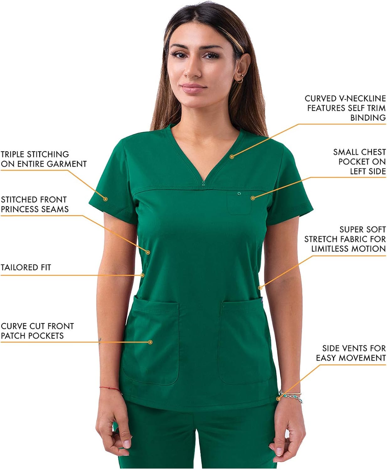 Adar Pro Everyday Expert Scrub Set for Women - Curved V-Neck Scrub Top & Tapered Drawstring Scrub Pants: Clothing