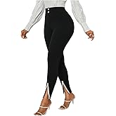 WDIRARA Women's Slit Skinny Pants Stretch Elastic Waist Work Office Pants