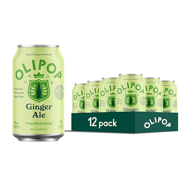 OLIPOP PREBIOTIC SODA POP, GINGER ALE, PANTRY PACK PACKED WITH PREBIOTICS, FIBER, AND BOTANICALS, GLUTEN FREE, GMO FREE, 12OZ (12-CANS)