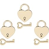 Piutouyar 3 Pcs Heart Shaped Lock, Gold Metal Padlock, Small Cute Mini Lock With Key for Jewelry Storage Box and Diary Book