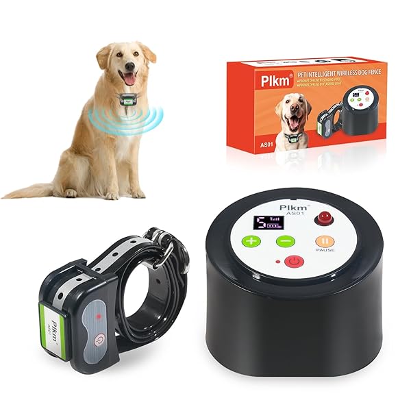 PLKM DOG WIRELESS FENCE 2026 NEWEST PET ELECTRIC INTELLIGENT CONTAINMENT SYSTEM, DOG OUT OF RANGE REMINDER TRANSMITTER AI SMART ALARM, DISPLAY RECEIVER BATTERY LEVEL, 360° STRONG SIGNAL COVERAGE