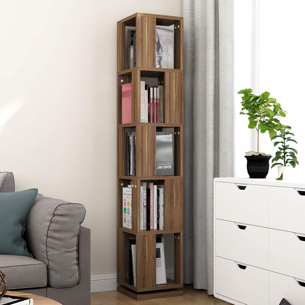 Tribesigns 5 Tier Rotating Bookshelf Storage Bookcase Modern Corner
