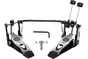 Double Bass Drum Pedal, Heavy-Duty Double Chain Drive Kick Pedal with Adjustable Beater & Spring Tension, Non-Slip Base Plate