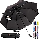 GORILLA GRIP Strong Windproof Stick Compact Umbrella for Rain, One-Click Automatic Open and Close, Durable Quick Dry Waterproof Material, Lightweight and Portable, Travel Size Fits Backpack, Black