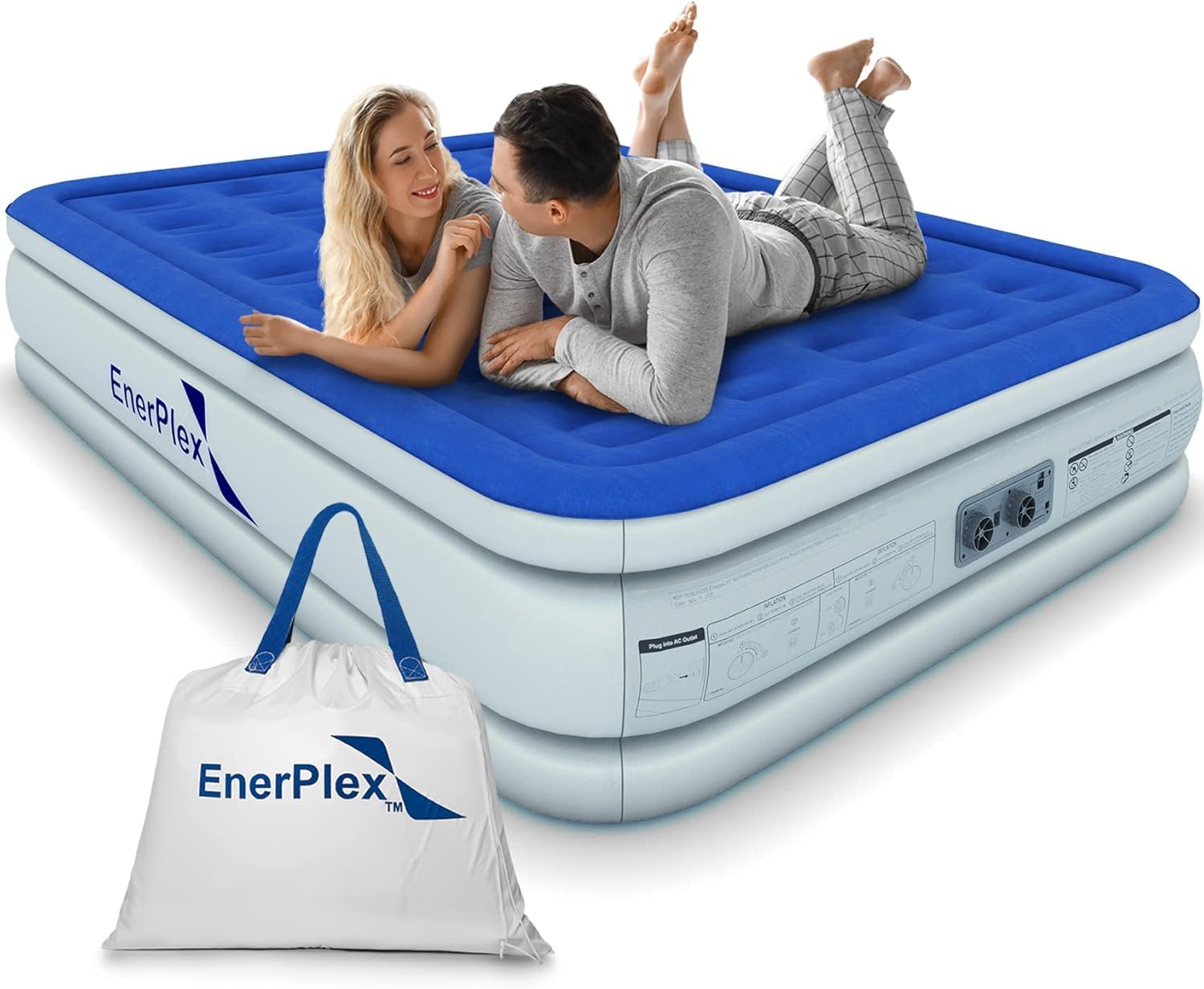 Photo 1 of EnerPlex Dual Pump Luxury Queen Size Air Mattress Airbed with Built in Pump Raised Double High Queen Blow Up Bed for Home Camping Travel 2-Year Warranty