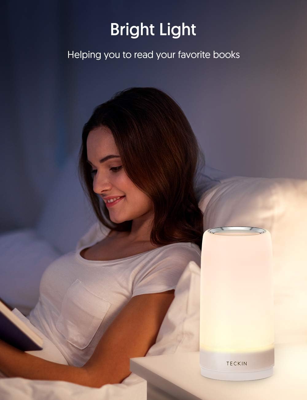 Table Lamp LED Touch Bedside Lamp Nightstand lamp Night Lights, TECKIN Desk Lamps Dimmable Warm White Light & Color Changing RGB lamps for Bedrooms, Living Rooms and Office: Home Improvement