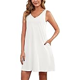 Marvmys Women's Cotton Nightgown Tank V Neck Sleep Shirts Sleeveless Sleep Dress with Pockets
