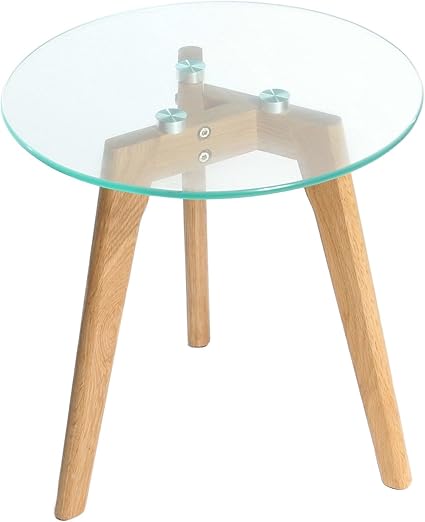 Charles Jacobs Round Coffee Side Table With Solid Wood Oak Legs And Glass Top 40cm Diameter Amazon Co Uk Kitchen Home