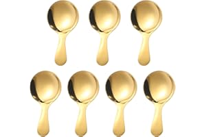 TUCNOEU 7 PCS Golden Short Handle Spoons Scoops Stainless Spoons Mini Scoops for Canisters Small Coffee Scoops Candy Scoops for Salt Sugar Condiments Coffee Tea Dessert