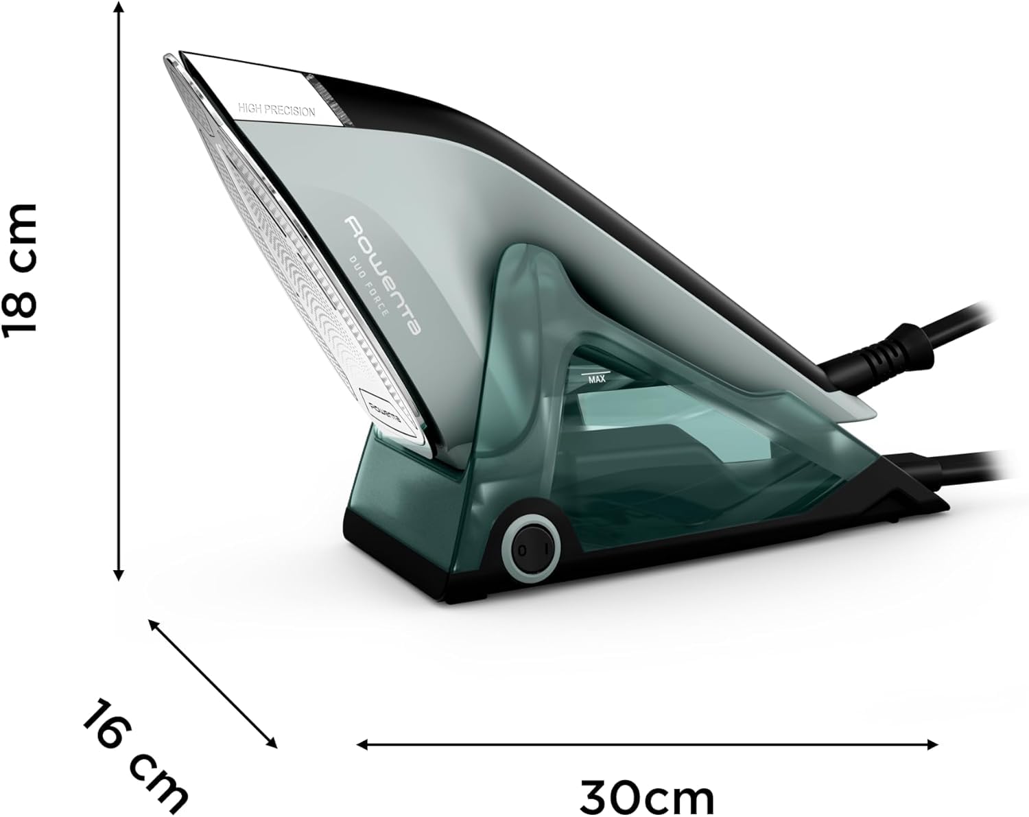 Rowenta 2-in-1 Duo Force Iron and Steamer for Clothes, 1700W Steam Iron, Stainless Steel Soleplate, Ultra-Lightweight, Detachable 13.5-oz Water Tank, Clothes Steamer, Anti-Drip, Black & Green, JR4030