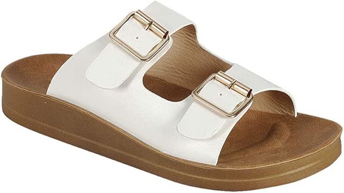Amazon.com | Women's Double Buckle Strap Slide Sandal Water Friendly Ultra Light Weight Summer 