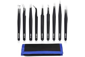 9PCS Precision Tweezers Set, Upgraded Anti-Static Stainless Steel of Tweezers, for Electronics, Soldering, Laboratory Work, J