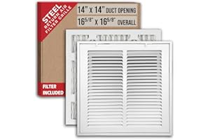 Fits 14x14 Duct Opening | Filter Included Steel Return Air Filter Grille by Handua [Removable Door] for 1-inch Filters | Vent Cover Filter Grill | White | Outer Dimensions: 16 5/8"W X 16 5/8"H