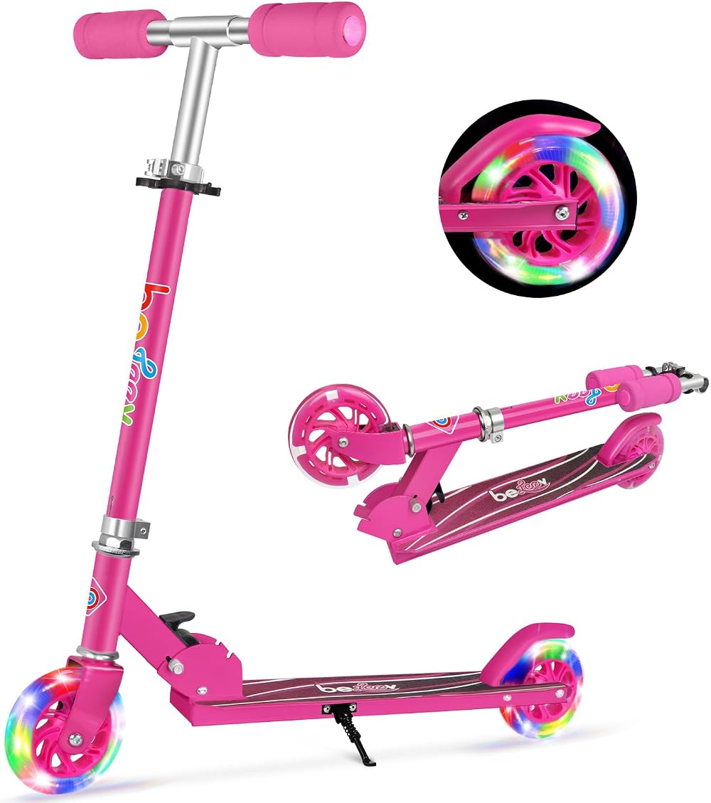 BELEEV Kids Scooter 2-Wheel Folding Height Adjustable 3 Levels Hot Pink