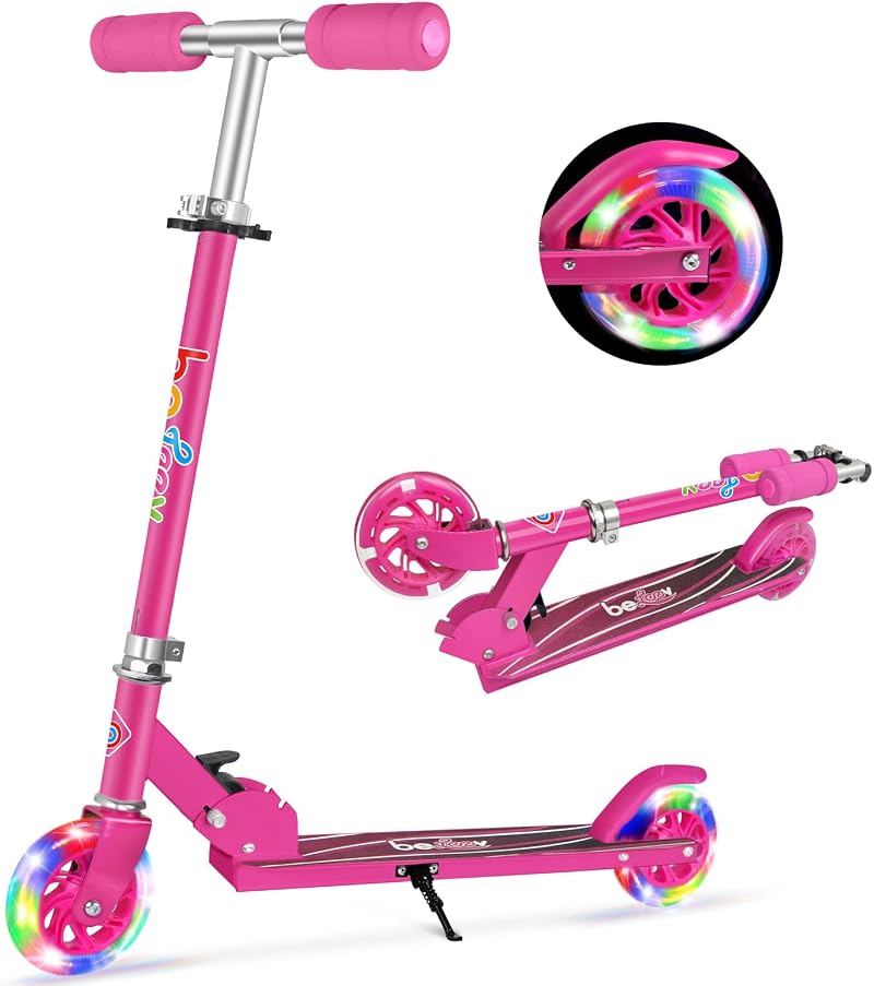 BELEEV Kids Scooter 2-Wheel Folding Height Adjustable 3 Levels Hot Pink