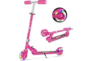 BELEEV V1 Scooters for Kids, 2 Wheel Folding Kick Scooter for Girls Boys, 3 Adjustable Height, Light Up Wheels, Lightweight Scooter with Sturdy Frame, Kickstand for Children 3 to 12 Years Old