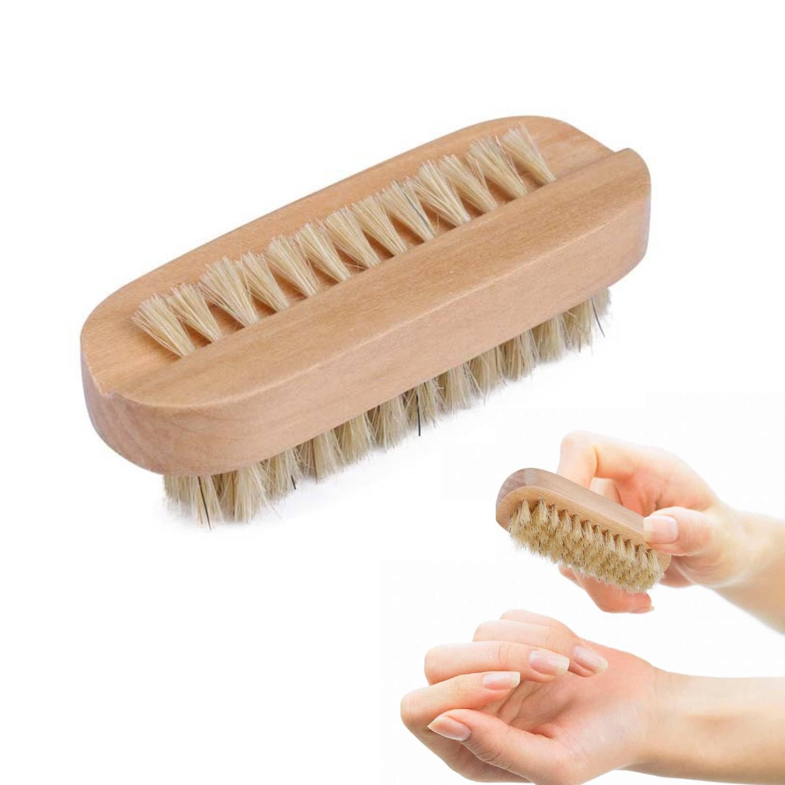 Wooden Nail Cleaning Brush, Double Sided Fingernail Scrub Brush Flexible Bristle Finger Nail Brush To Clean Under Nails Dirt Toe Foot Manicure Pedicure Supplies for Hands, Feet and Nails