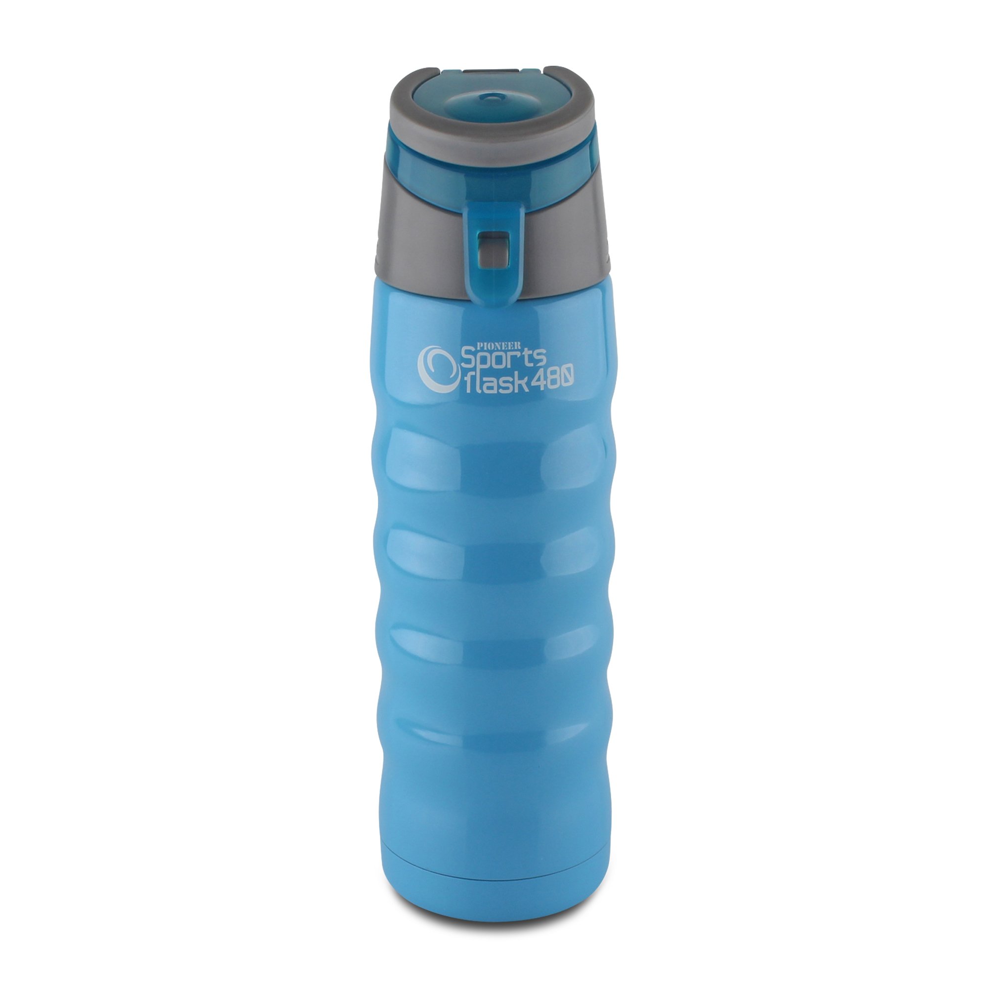 Pioneer Stainless Steel Sports Flask, Double Wall Vacuum Insulated Drinks Bottle, 480ml, Blue
