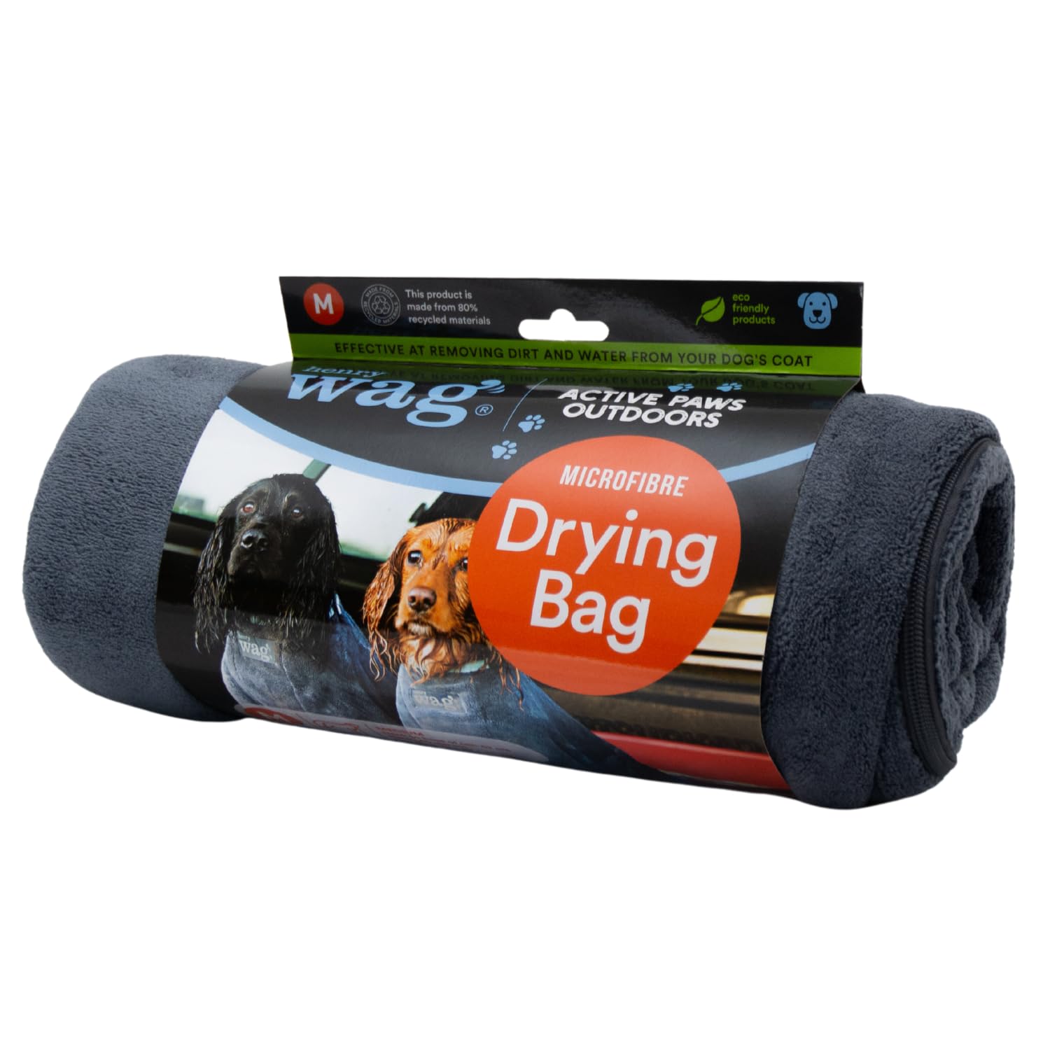 Henry Wag Dog Drying Bag - Soft & Highly Absorbent Microfibre, Muddy Pet Accessories, Quick Drying - Designed for Dogs - GRS Recycled Polyester - S (60 x 44 x 33 cm)