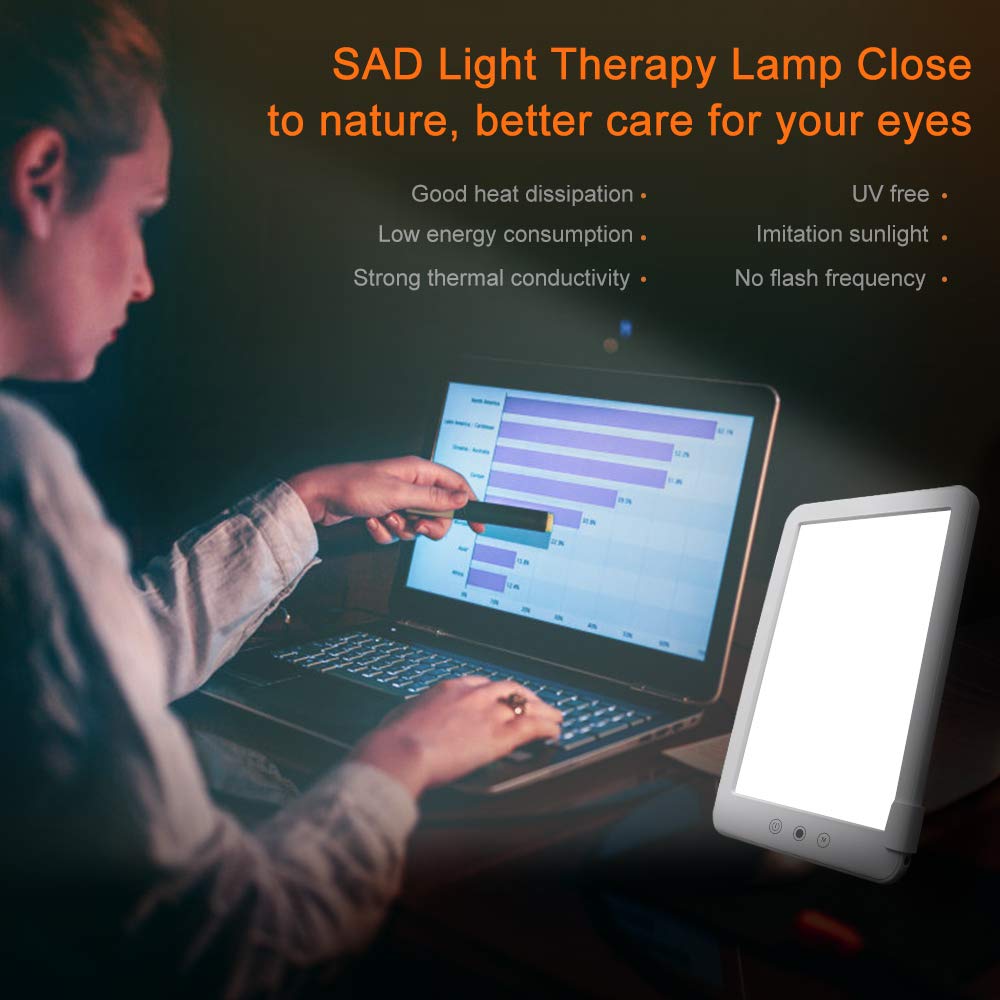 Savacaf Com Mobel Wohnaccessoires Tageslichtleuchten Einstellbarer Winkel Und Helligkeit Tragbare Lichttherapielampe 10000 Lux Tageslicht Lichttherapie Lampe Lichtdusche Nachtlicht Tageslichtlampe 