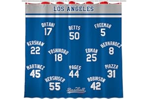 AARONIE Dodger Shower Curtains for Bathroom Decor, Los Angeles Shower Curtain with 12 Hooks, for Dodger Wall Art Decor, Dodger Gift for Man, 72"×72"