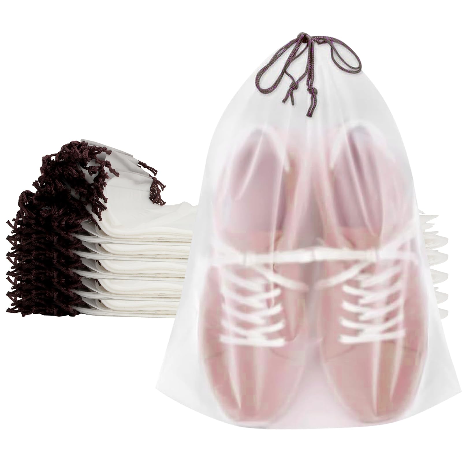 Photo 1 of 150 Pack Shoe Bags for Travel - 15.7" x 11.7" Large Clear Drawstring Bags - Waterproof Shoe Storage Dust Bags for Packing, Organization, Traveling