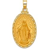 JewelryWeb 14.4mm 14k Yellow Gold Satin and Polished Immaculate Conception Medal Oval Solid Pendant Necklace Pendant for Women