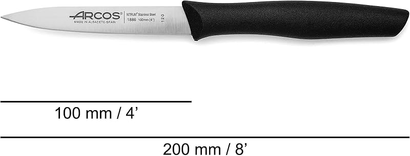 Lot de 6 Couteaux d'Office. Lame 100 mm Acier Inoxydable. Manche Polypropylène. Couteaux de Cuisine Éplucheurs. Compatible Lave-Vaisselle. Série Nova. Couleur Noire