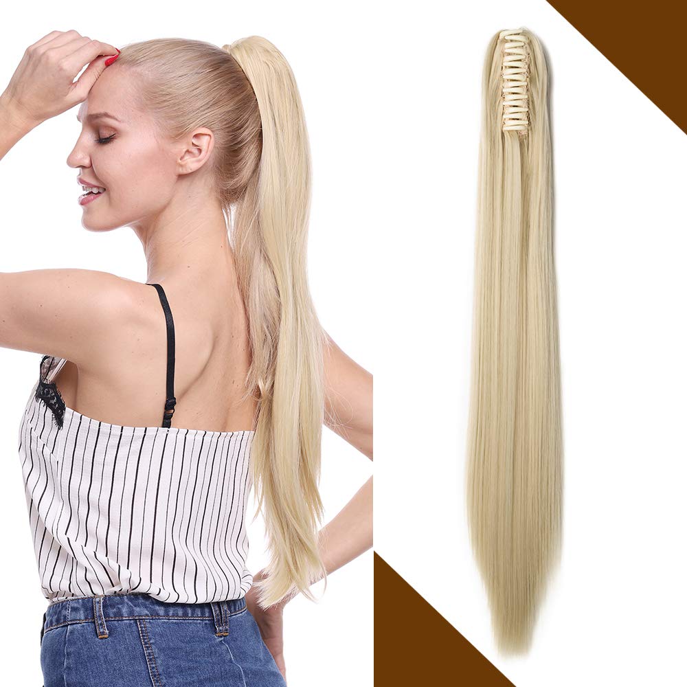 Silk-co Ponytail Hair Extension Claw on Pony Tail Clip in Hairpiece Synthetic Straight Bandage Hair Extensions - 21 inches [Bleach Blond]