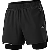 Pioneer Camp Men's Gym Running Shorts with Zipper Pockets 5 inch Inseam 2 in 1 Quick Dry Workout Athletic Shorts with Liner