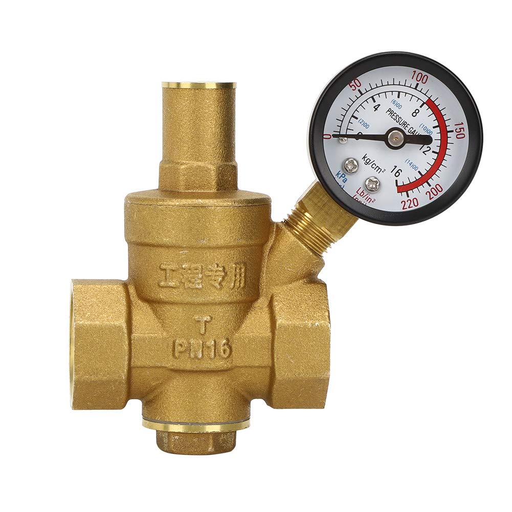 RV Water Pressure Regulator, Water Pressure Reducer Valve with Gauge Meter, Adjustment Pressure Knob for Most Tap Water Equipment, Water pressure: 0.05-0.8Mpa