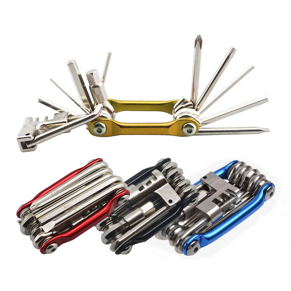 Senven Bike Repair Tool, Stainless Steel Mini Compact Multi-tool, 11-in-1 Folding Repair Kit - S094, Gold