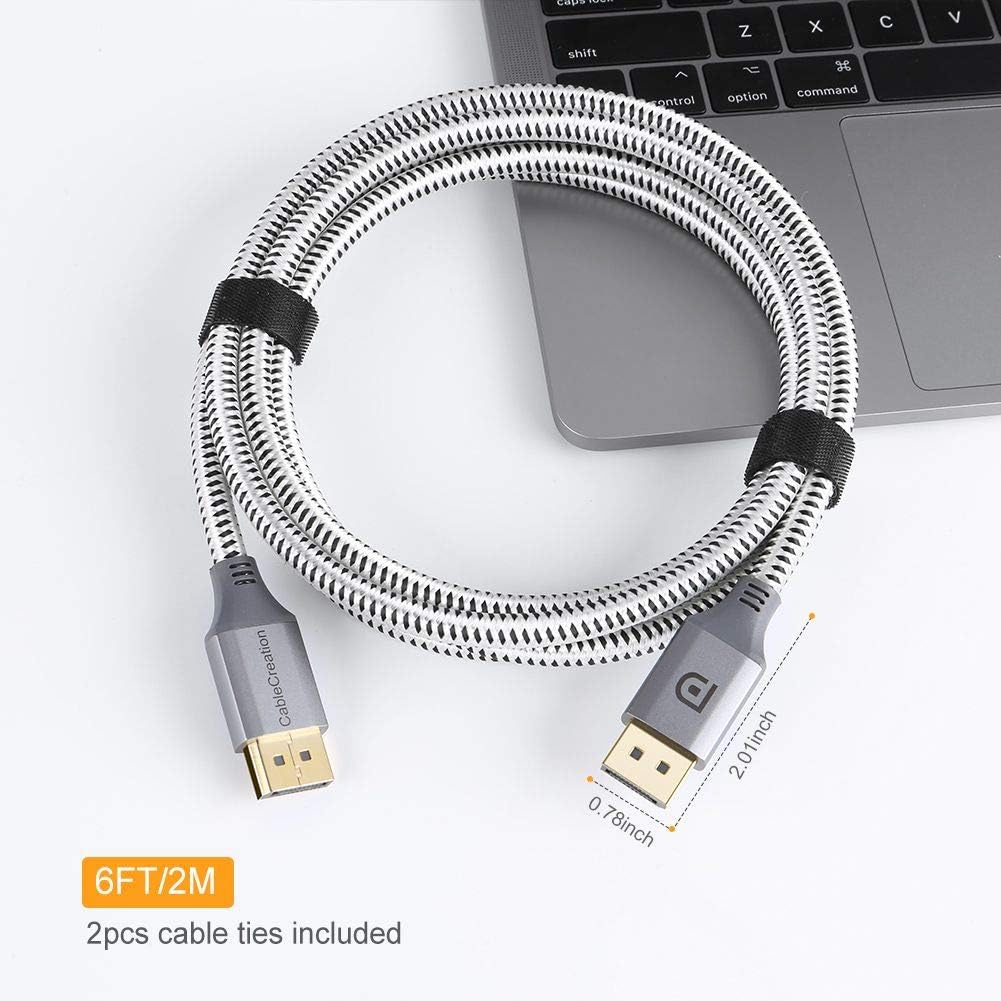 CableCreation 8K DisplayPort Cable 1.4, DisplayPort to DisplayPort Cable 6.6ft (DP to DP Cable) Gold Plated with 8K@60Hz, 4K@144Hz, 2K@165Hz Video Resolution & HDR Support, 2M/ Space Gray: Industrial & Scientific