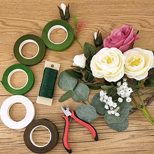 Nerseki 5 Colors Floral Tapes adhesives - 1/2" Wide x 30 Yard for Bouquet Stem Wrap Flowers Making (Dark Green,Green,Grass Green,White,Brown)