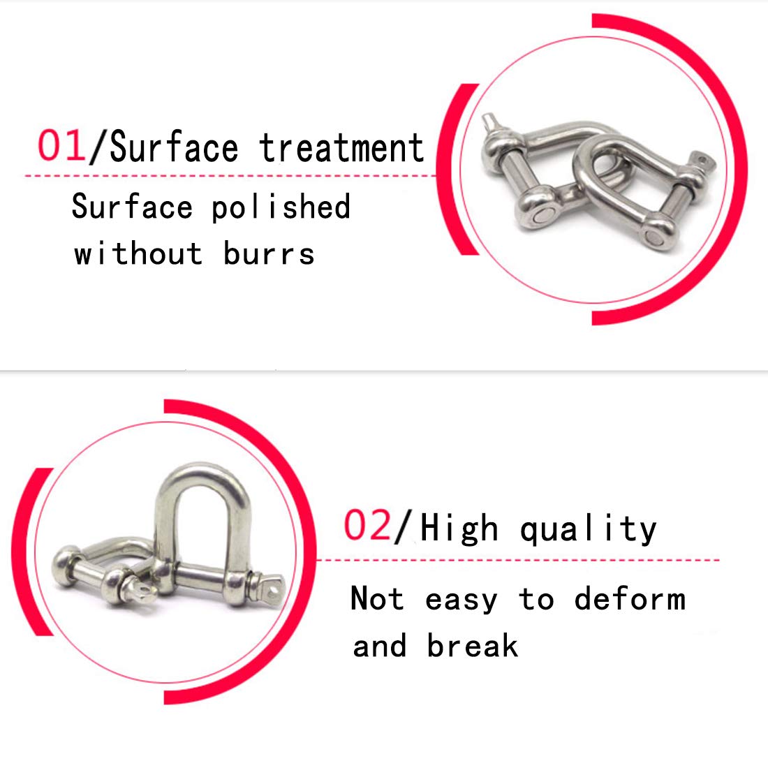 D Ring Shackle Lock-M10/0.4", 304 Stainless Steel D Ring for Heavy Duty Construction Rigging, Vehicle Recovery, Hauling - Image 4