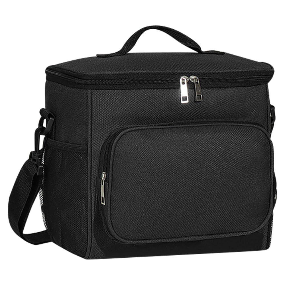 TIECHI 10L Insulated Lunch Bag, Large Leakproof Thermal Lunch Box Bag for Men/Women/Adults Cool Bag with Adjustable Shoulder for Work Beach Picnic Camping (Black)