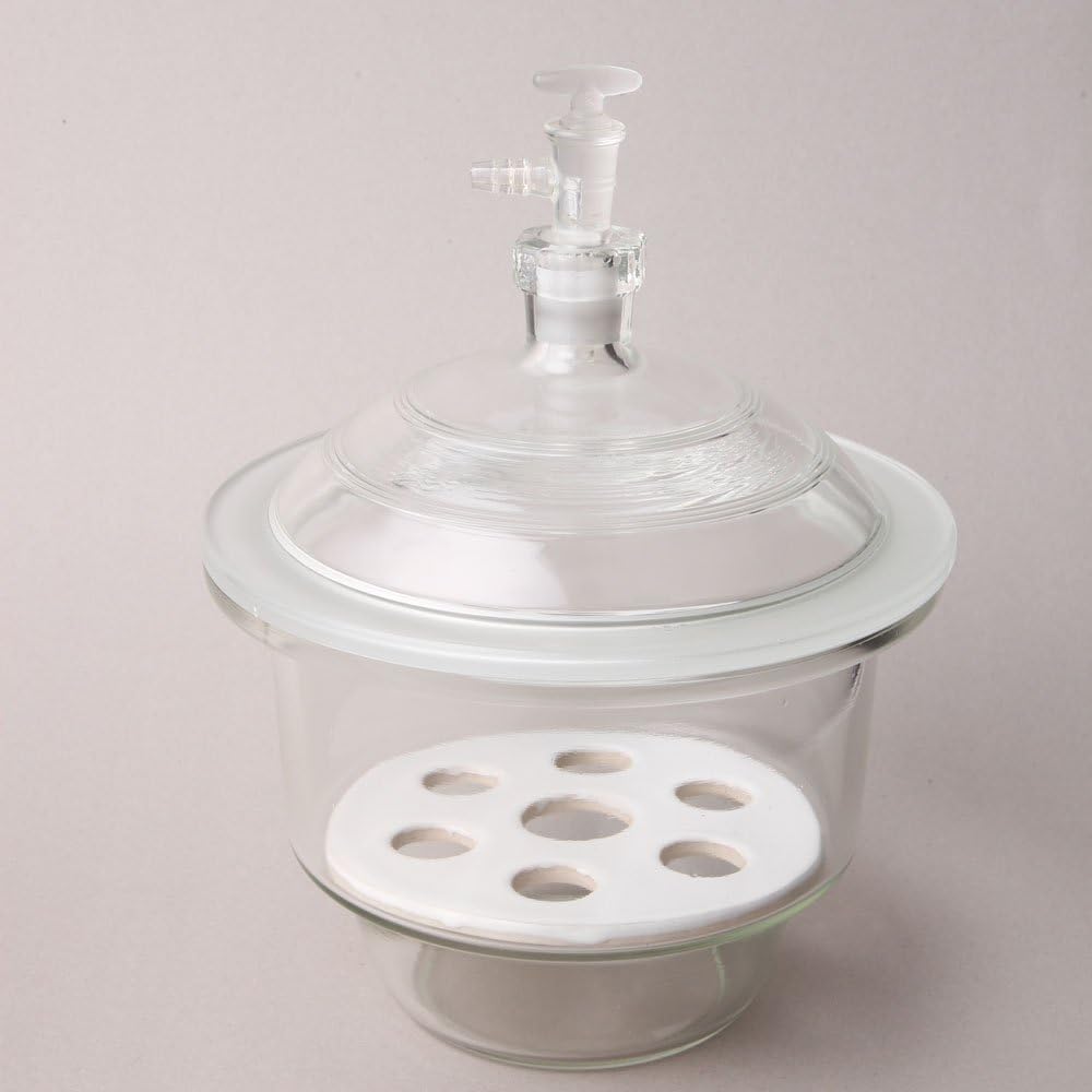 Huaou 240mm Scienceware Clear Glass Vacuum Desiccator with Ground-in Stopcock and Porcelain Plate