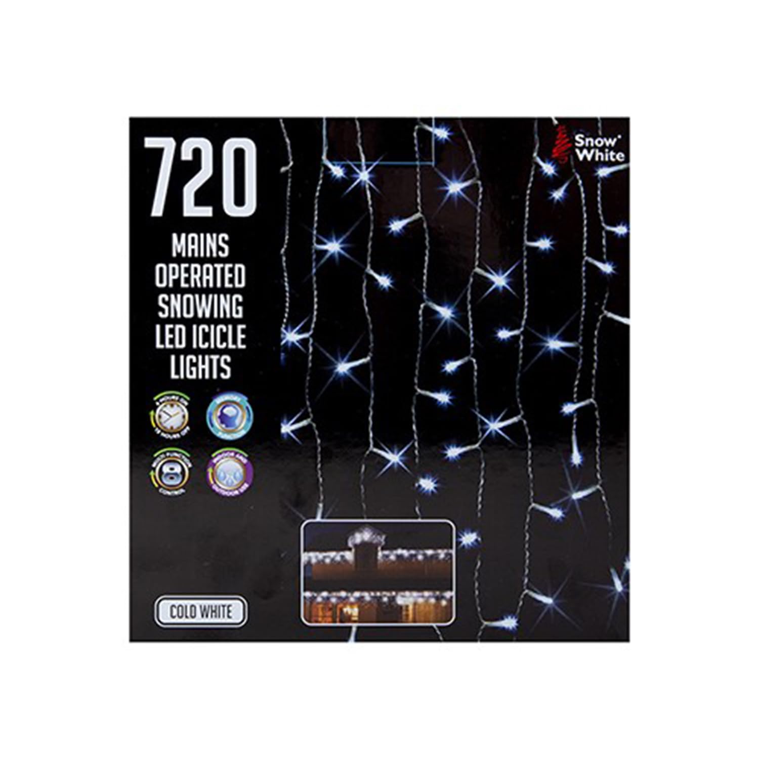 Cold White Mains Operated 720 LED Icicle Lights (10 meters)- Stunning Snowing Effect Design, Perfect for Holidays, Parties, & Outdoor Decor