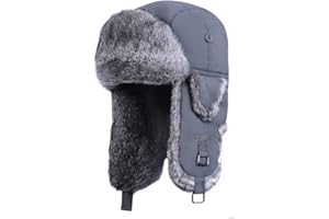 Kurhatic Winter Trapper Hat, Warm 100% Rabbit Fur Aviator Hat, Russian Trooper Hunting Ski Hat