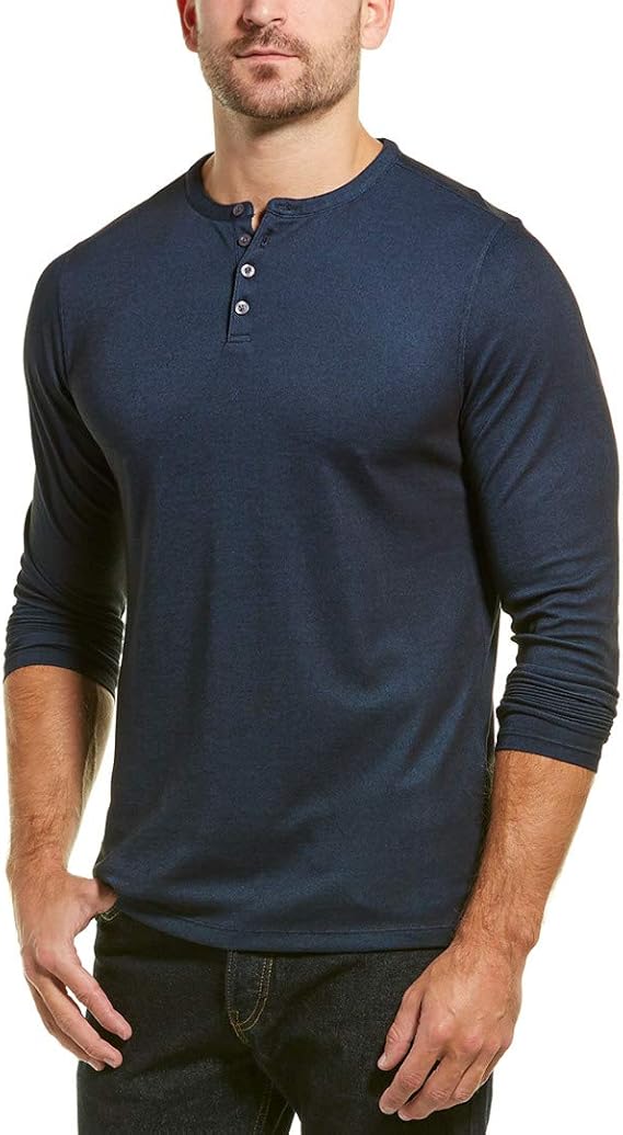 Robert Barakett Men's Birmingham Long Sleeve Henley -Dark Caspian - M ...