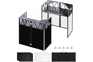 SIIMEAROSS Portable DJ Booth Facade Stand, Foldable DJ Table 40" x 20" x 45" Tabletop, DJ Facade Station for DJ Controller, Mixer & LaptopEvents&Parties – Includes Carry Bag&Two Metal Corner Tables.