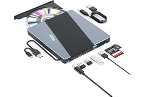 Alxum External CD Drive, 8 in 1 External DVD Drive for Laptop Portable CD Player with Multiple Ports Support Faster Transfer 